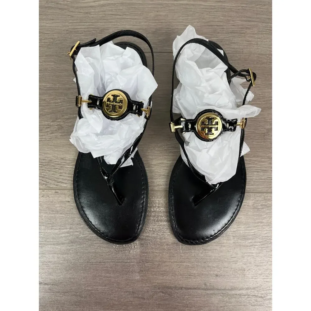 Tory Burch Black Patent Leather Ali Thong Sandal Sz.10
